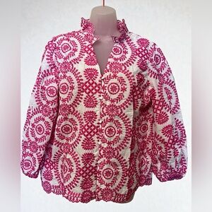 Pink and White Patterned Blouse
